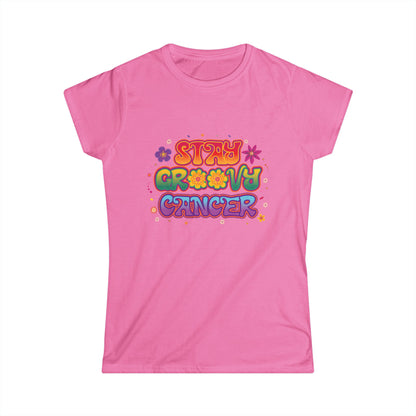 Stay Groovy Cancer Women’s Softstyle Tee – Empowering Retro Zodiac Shirt