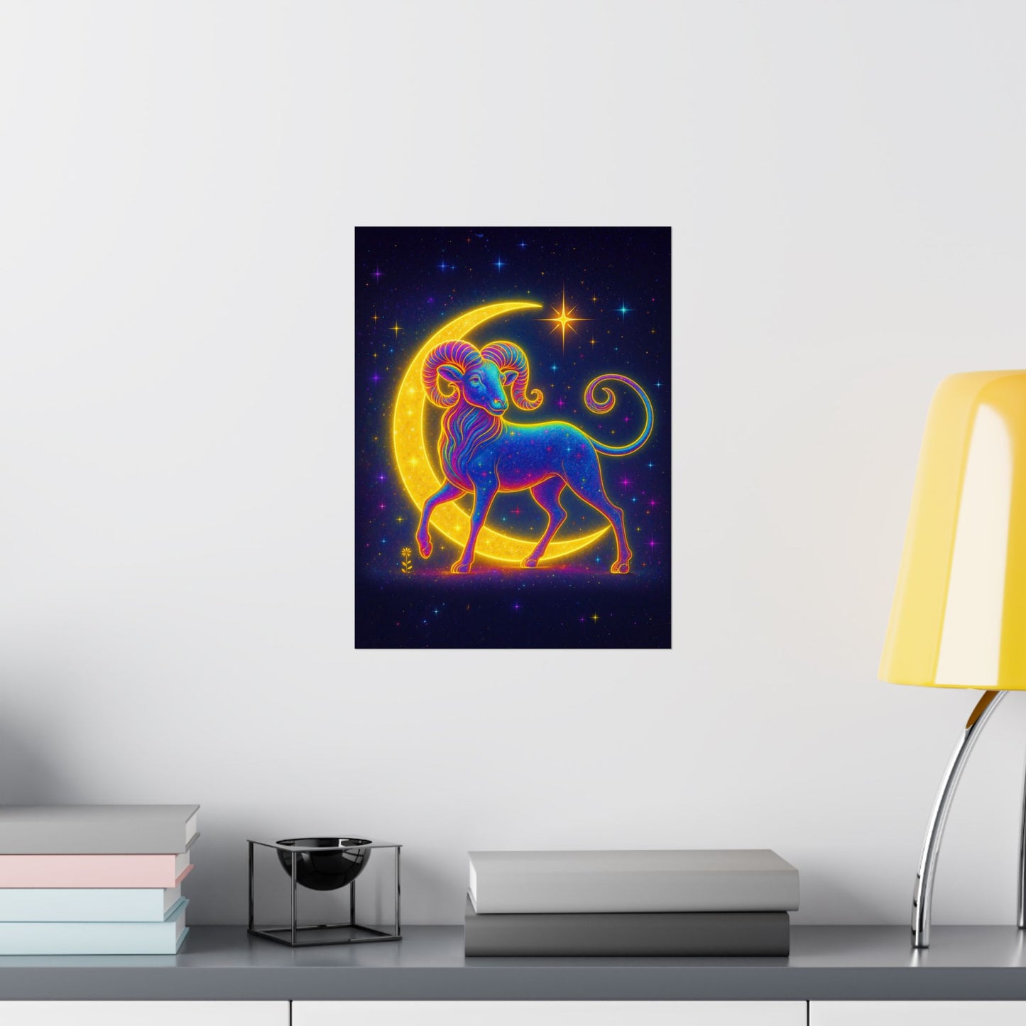 Electric Aries – Radiant Ram of the Crescent Moon (Wall Art)