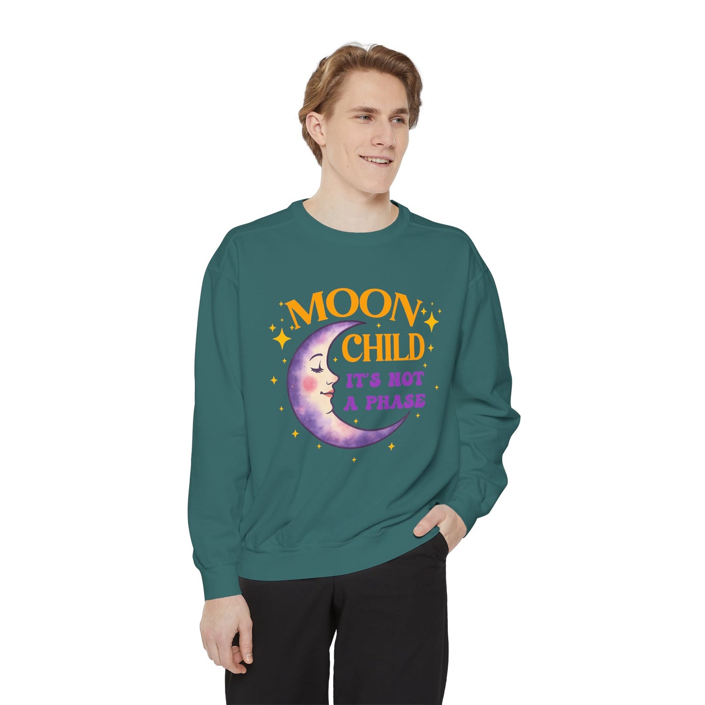 Moon Child It's Not a Phase Unisex Crewneck – Colorful Celestial Comfort Colors Midweight Sweatshirt