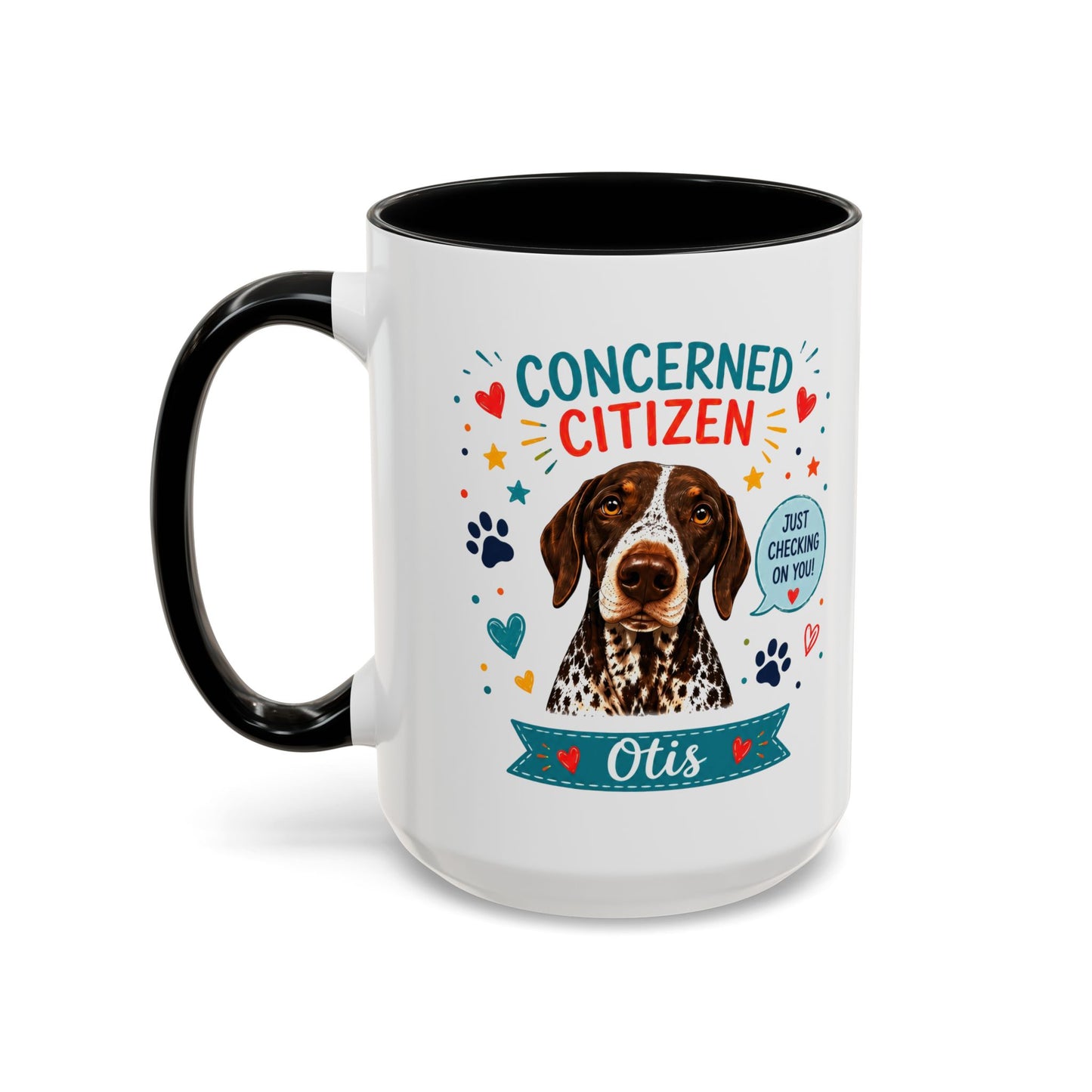Personalized Dog Mug "Concerned Citizen" | Custom Pet Color Accent Mug with Dog Photo & Name | Funny Dog Lover Gift