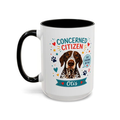 Personalized Dog Mug "Concerned Citizen" | Custom Pet Color Accent Mug with Dog Photo & Name | Funny Dog Lover Gift