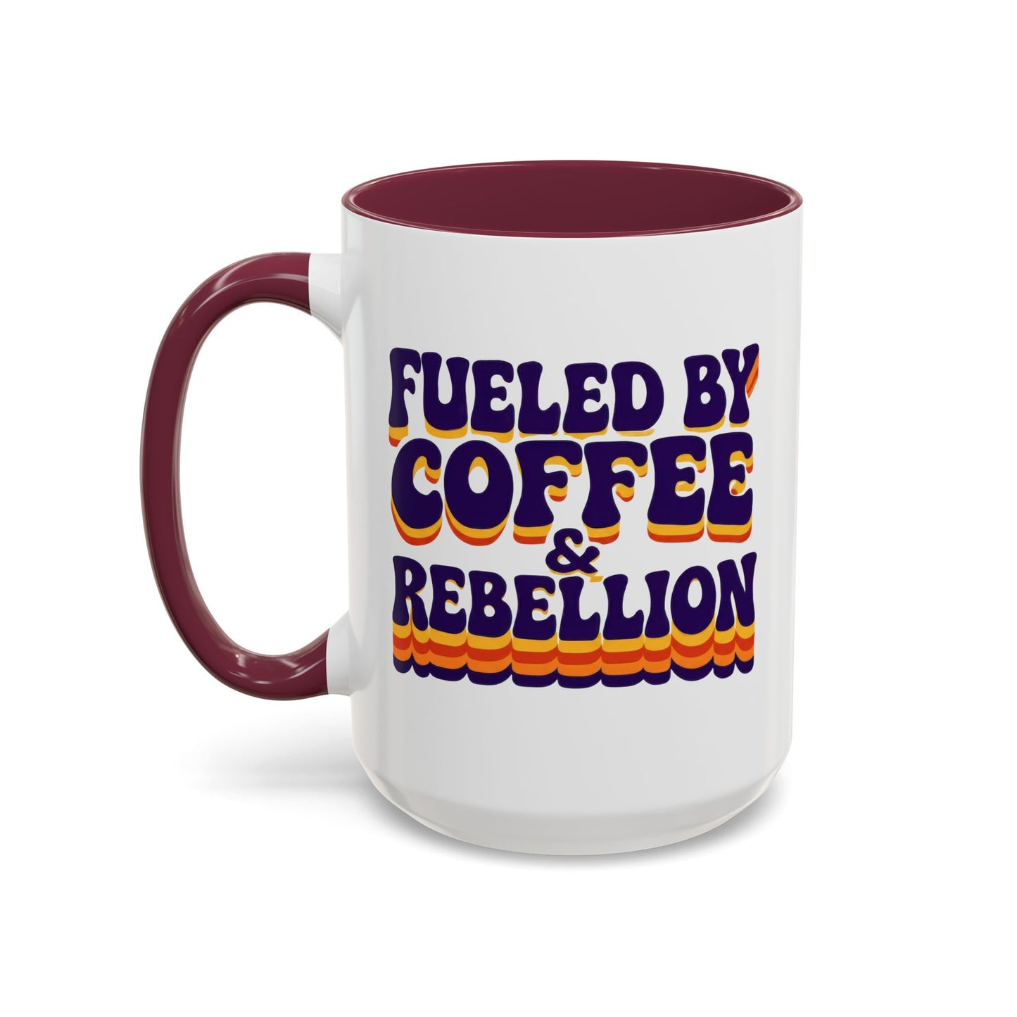 Fueled by Coffee & Rebellion – Funny Retro Mug (Color Accent, 11oz & 15oz)