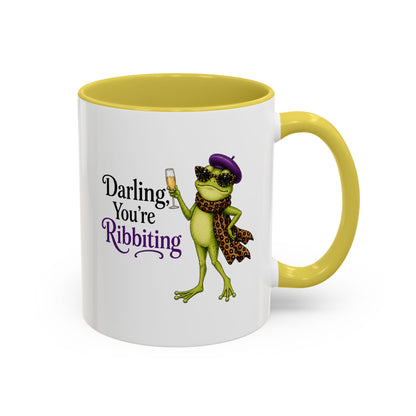 Darling You're Ribbiting Frog Mug | Funny Fashion Frog Coffee Mug | Glam Frog Gift for Women | Colored Mug