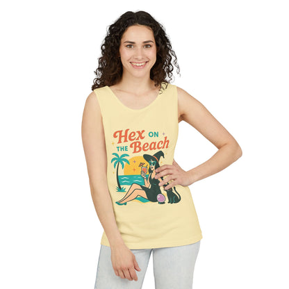 Hex on the Beach – Sunset Witch Tank with Cat & Cocktail (Unisex)