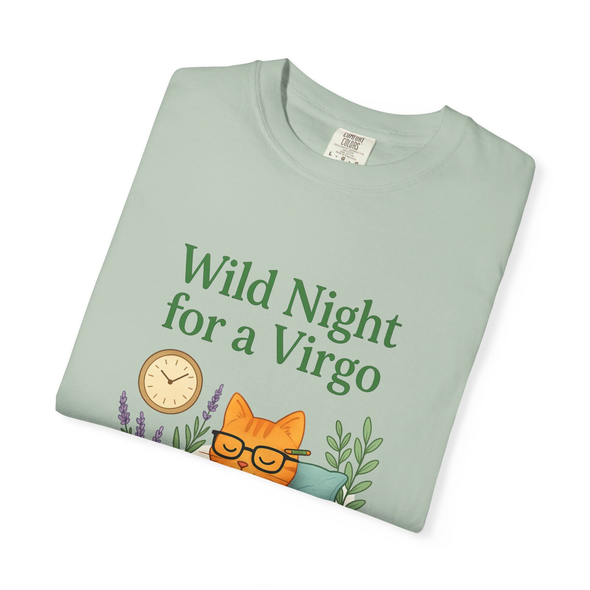 Wild Night for a Virgo – Cozy Cat Tee for Bookish Earth Signs