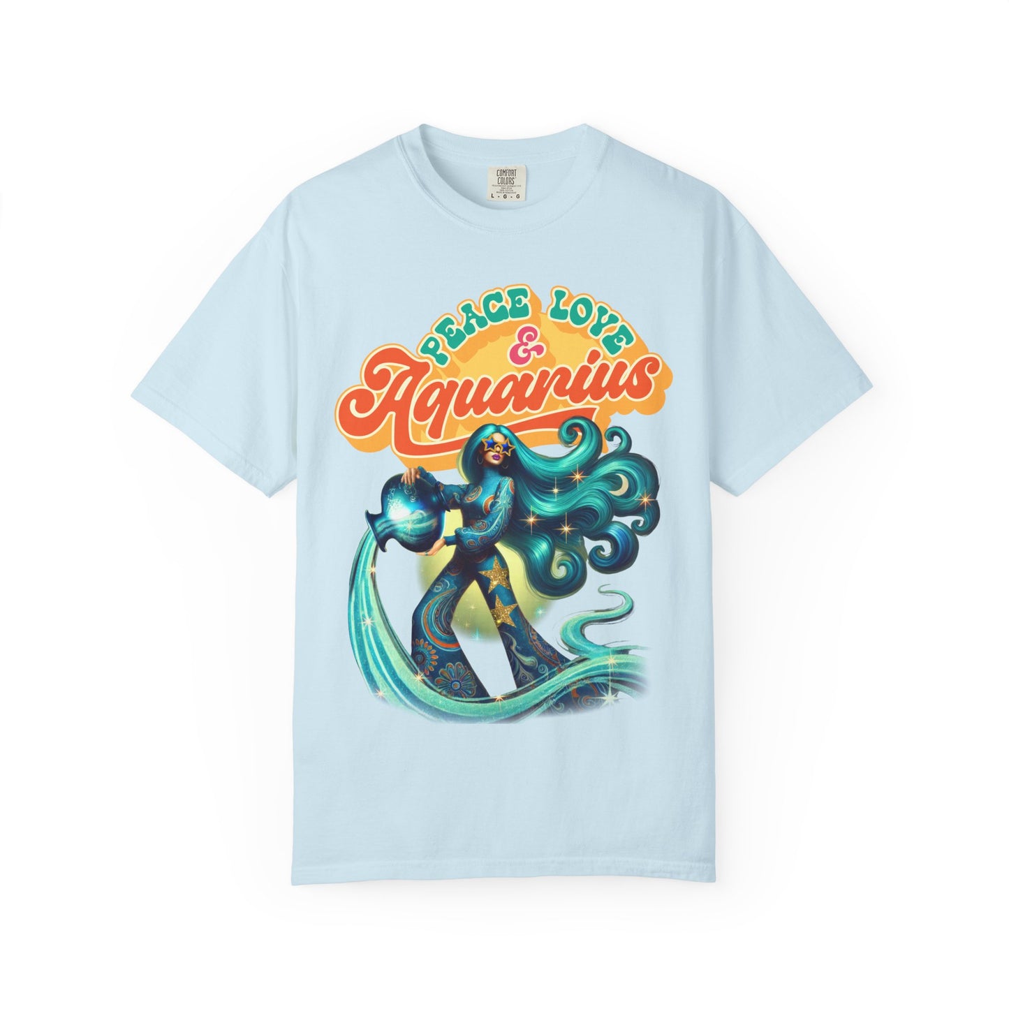 Peace Love & Aquarius – Retro Zodiac Water Bearer Tee