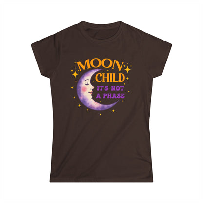 Moon Child Women’s Softstyle Tee – Empowering Celestial Colorful Shirt