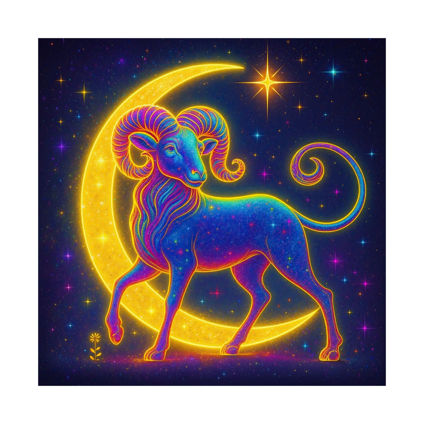 Electric Aries – Radiant Ram of the Crescent Moon (Wall Art)