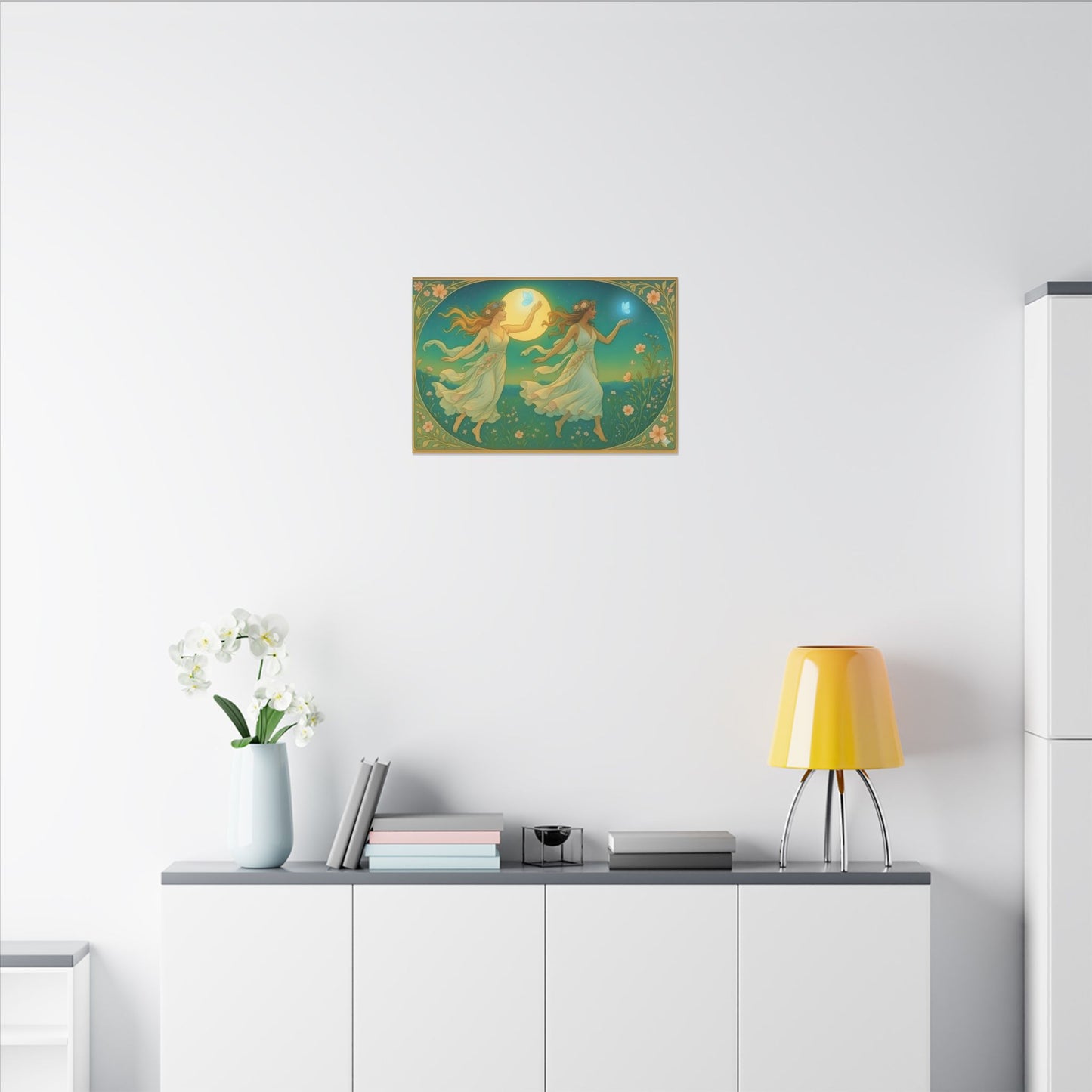 Gemini Zodiac Wall Art, Art Nouveau Gemini Canvas Print, Astrology Home Decor, Gemini Gift for Her, Celestial Twins Painting, Star Sign Wall Decor