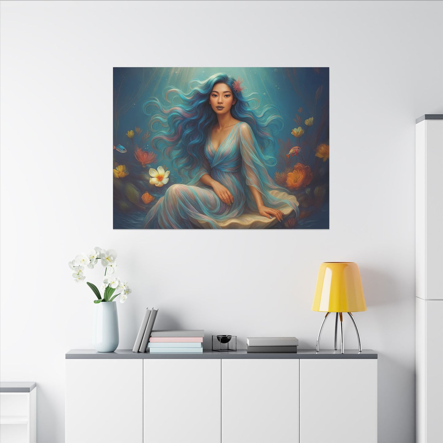 Pisces Zodiac Wall Art, Ocean Goddess Canvas Print, Astrology Home Decor, Pisces Gift for Her, Underwater Fantasy Painting, Star Sign Wall Decor