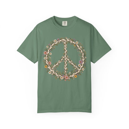 Boho Vintage Wildflower Peace Sign T-Shirt