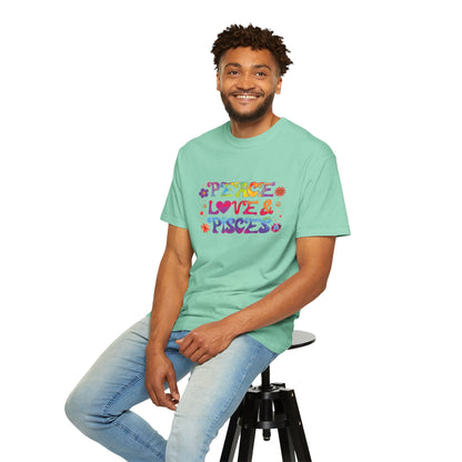 Peace Love & Pisces Tee – Retro Colorful Zodiac Shirt