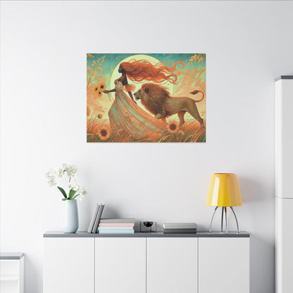 Leo Zodiac Wall Art, Lion Goddess Canvas Print, Astrology Home Decor, Leo Gift for Her, Sunflower Leo Painting, Star Sign Wall Decor