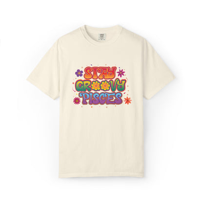Stay Groovy Pisces - Retro Flower Power Zodiac Tee