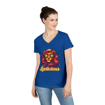 Leolicious Women’s V-Neck Tee – Empowering Retro Lion Zodiac Shirt