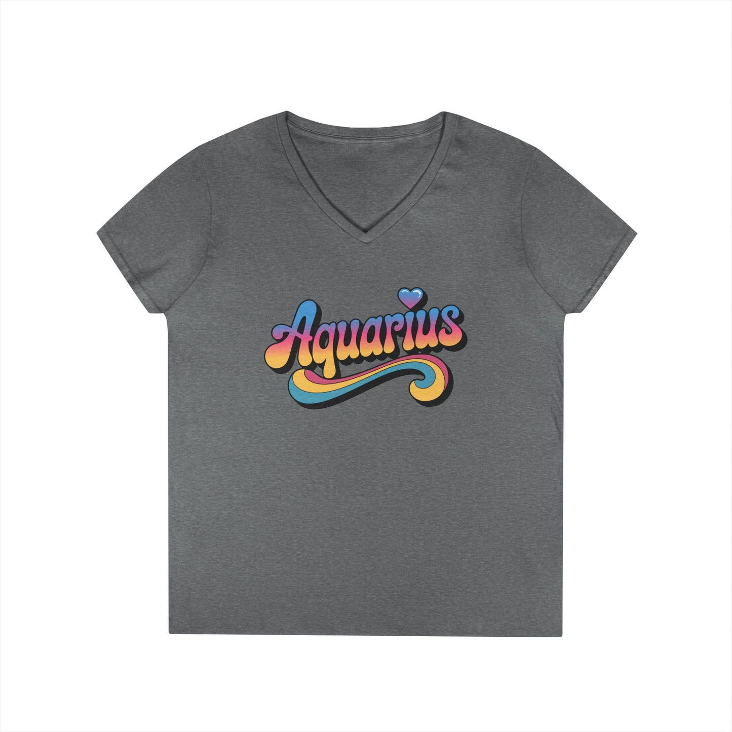 Retro Aquarius Women's V-Neck Tee – Empowering Colorful Zodiac Shirt