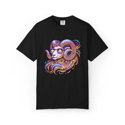 Psychedelic Aries Ram Tee – Retro Multicolor Zodiac Shirt