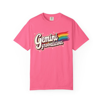 Gemini Groovalicious - Retro Rainbow Script Zodiac Tee