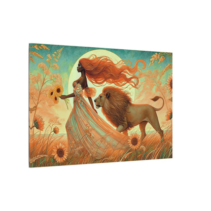 Leo Zodiac Wall Art, Lion Goddess Canvas Print, Astrology Home Decor, Leo Gift for Her, Sunflower Leo Painting, Star Sign Wall Decor