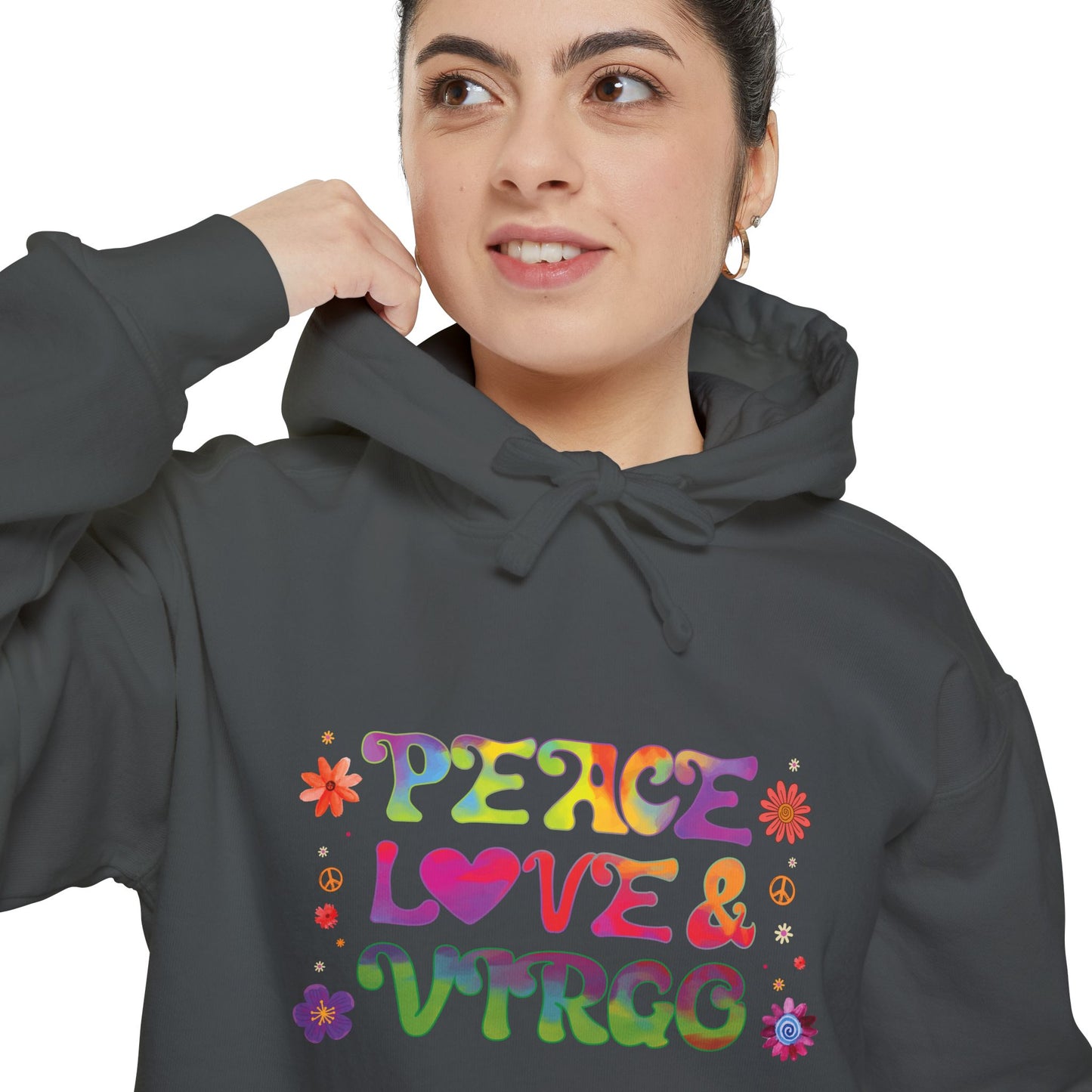Peace Love & Virgo Unisex Hoodie – Groovy Retro Comfort Colors Midweight Hoodie