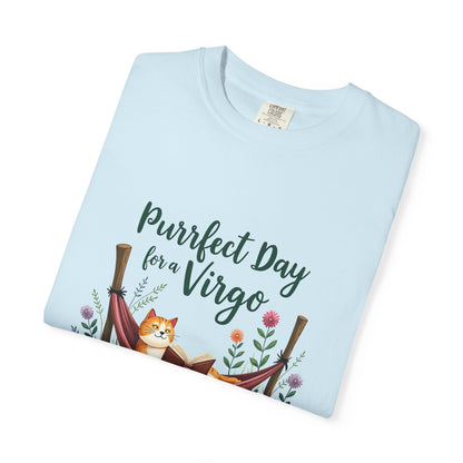 Purrfect Day for a Virgo – Cozy Cat & Hammock Zodiac Tee