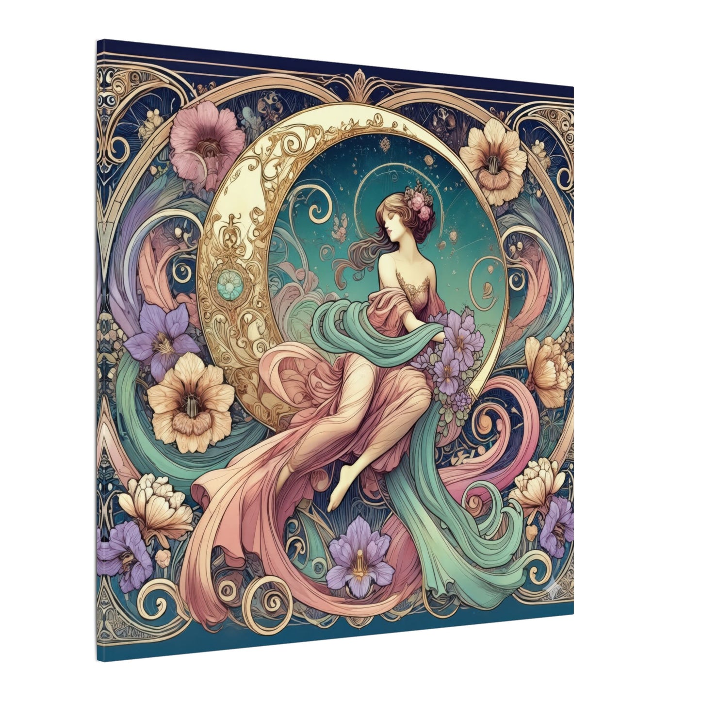 Floral Moon Muse – Art Nouveau Goddess Wall Art