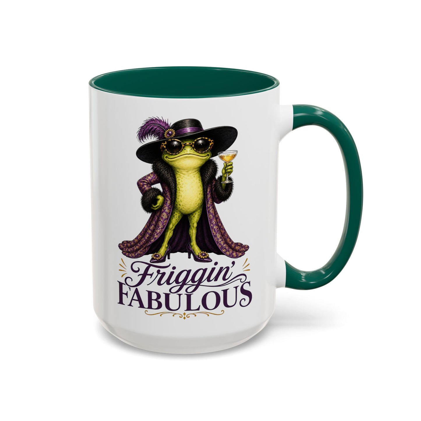 Friggin' Fabulous Frog Mug | Funny Frog Coffee Mug | Glam Fashion Frog Gift for Women | Colored Mug