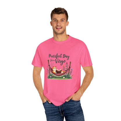 Purrfect Day for a Virgo – Cozy Cat & Hammock Zodiac Tee