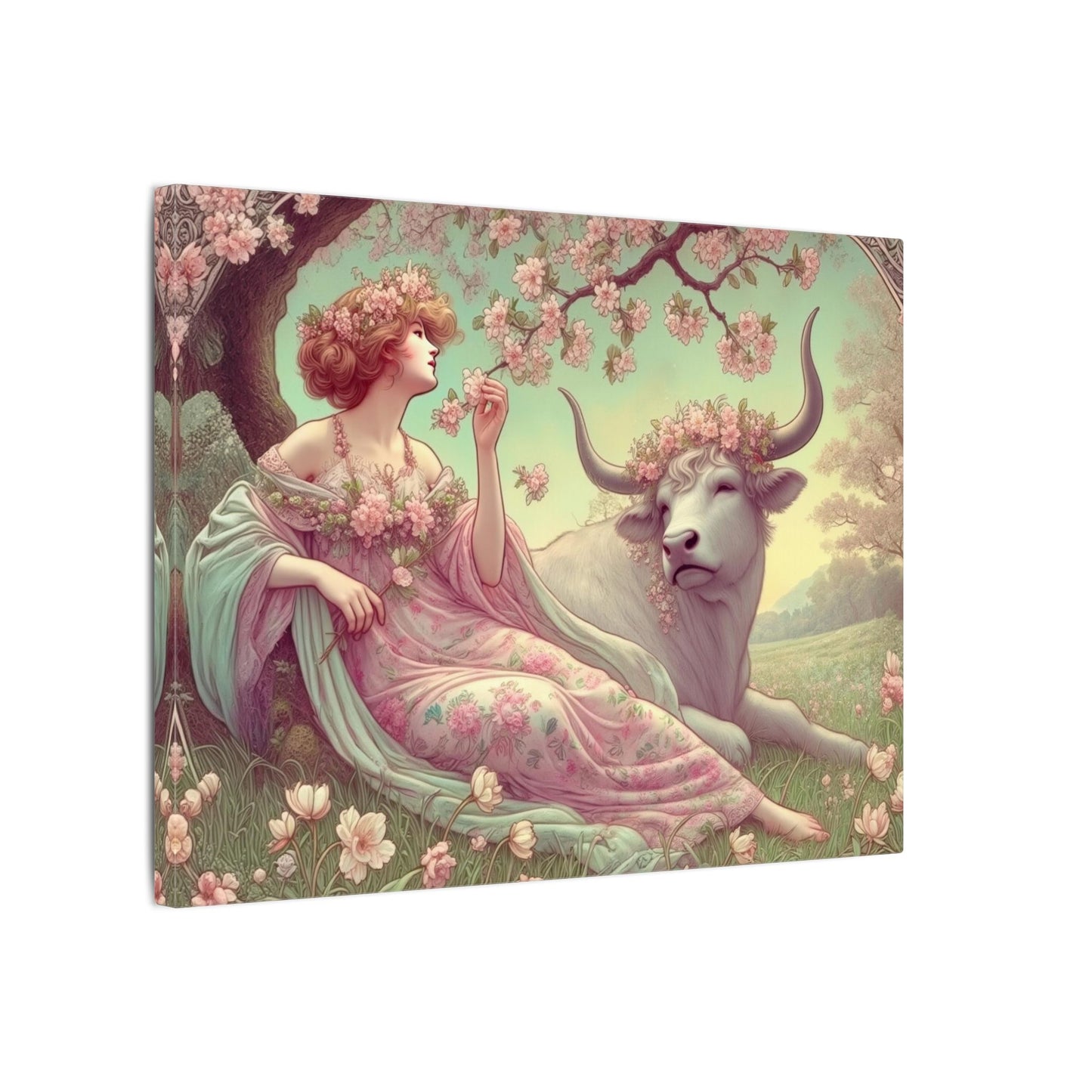 Secret Meadow: Bull and Bloom | Taurus Goddess Art Nouveau Zodiac Wall Art