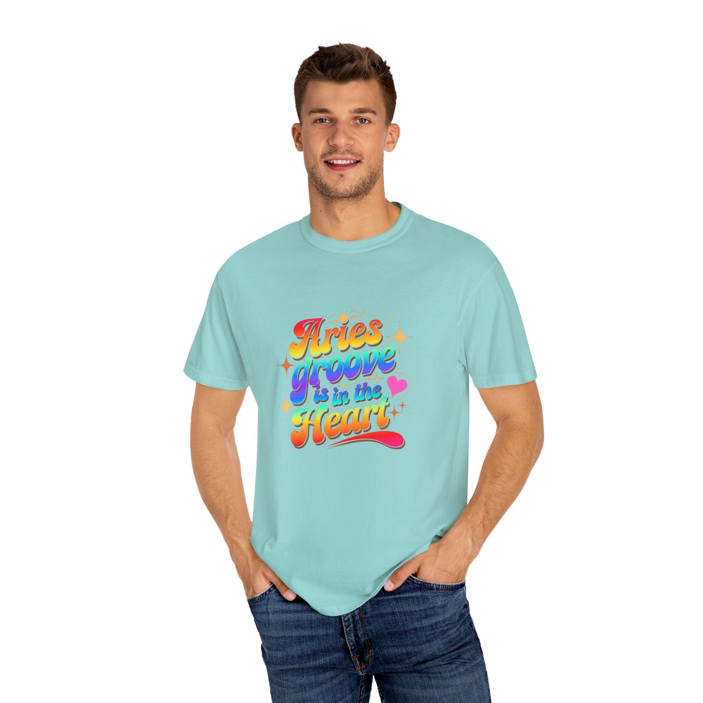 Aries Groove Is in the Heart – Rainbow Retro Zodiac Tee