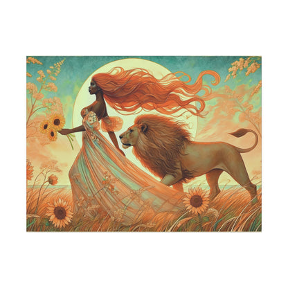 Leo Zodiac Wall Art, Lion Goddess Canvas Print, Astrology Home Decor, Leo Gift for Her, Sunflower Leo Painting, Star Sign Wall Decor