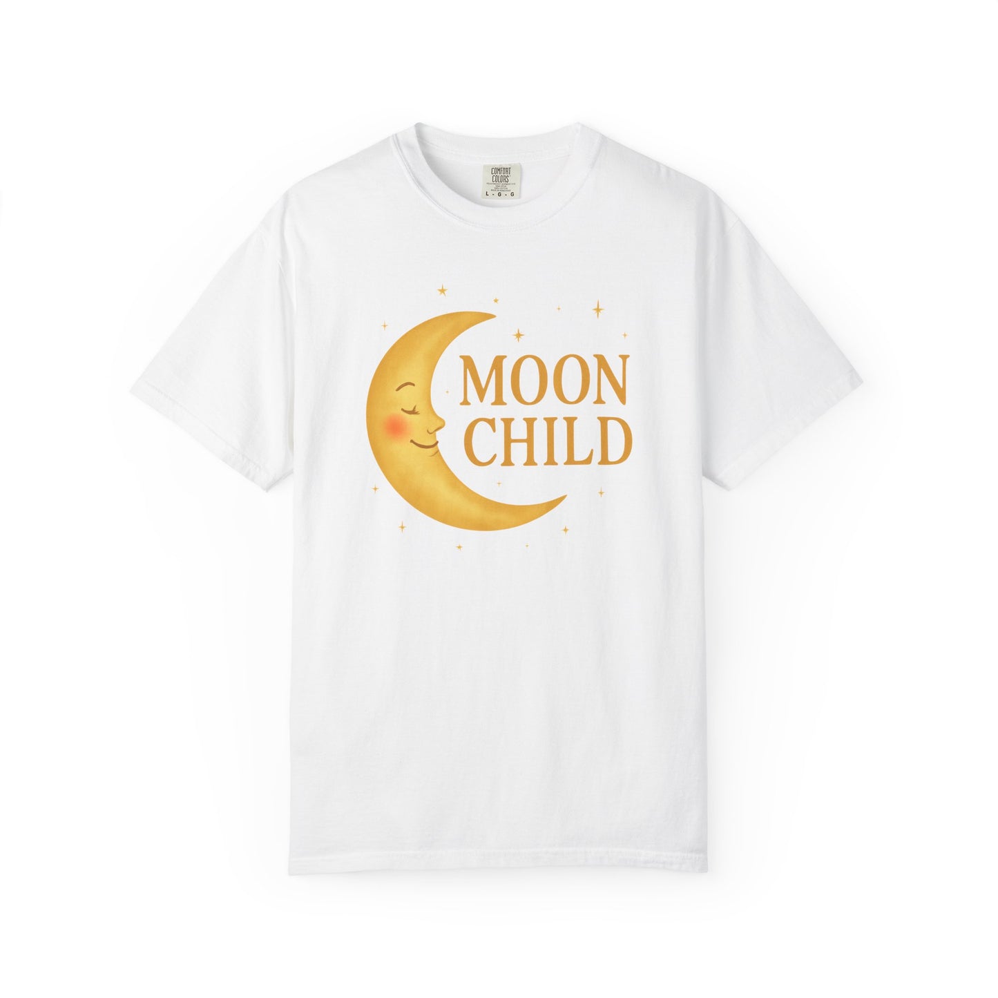 Moon Child Crescent Tee – Vibrant Golden Celestial Comfort Colors 1717 Shirt