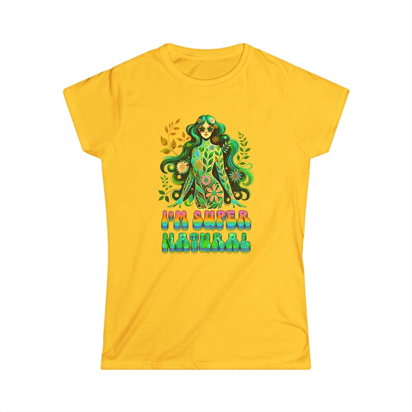 I’m Super Natural Women’s Softstyle Tee – Empowering Botanical Retro Shirt
