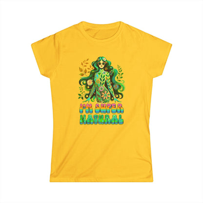 I’m Super Natural Women’s Softstyle Tee – Empowering Botanical Retro Shirt