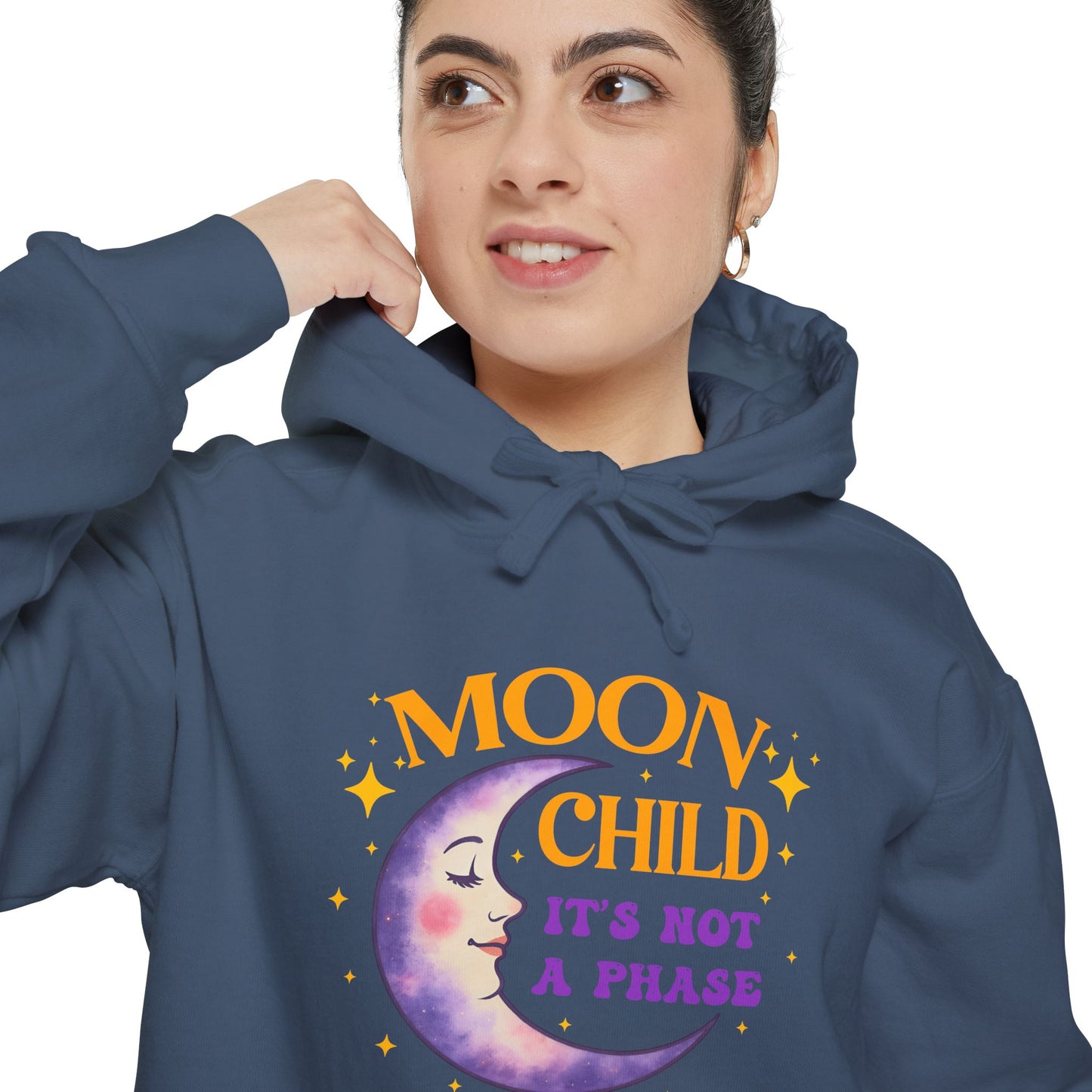 Moon Child Not a Phase Unisex Hoodie – Colorful Celestial Comfort Colors Midweight Hoodie