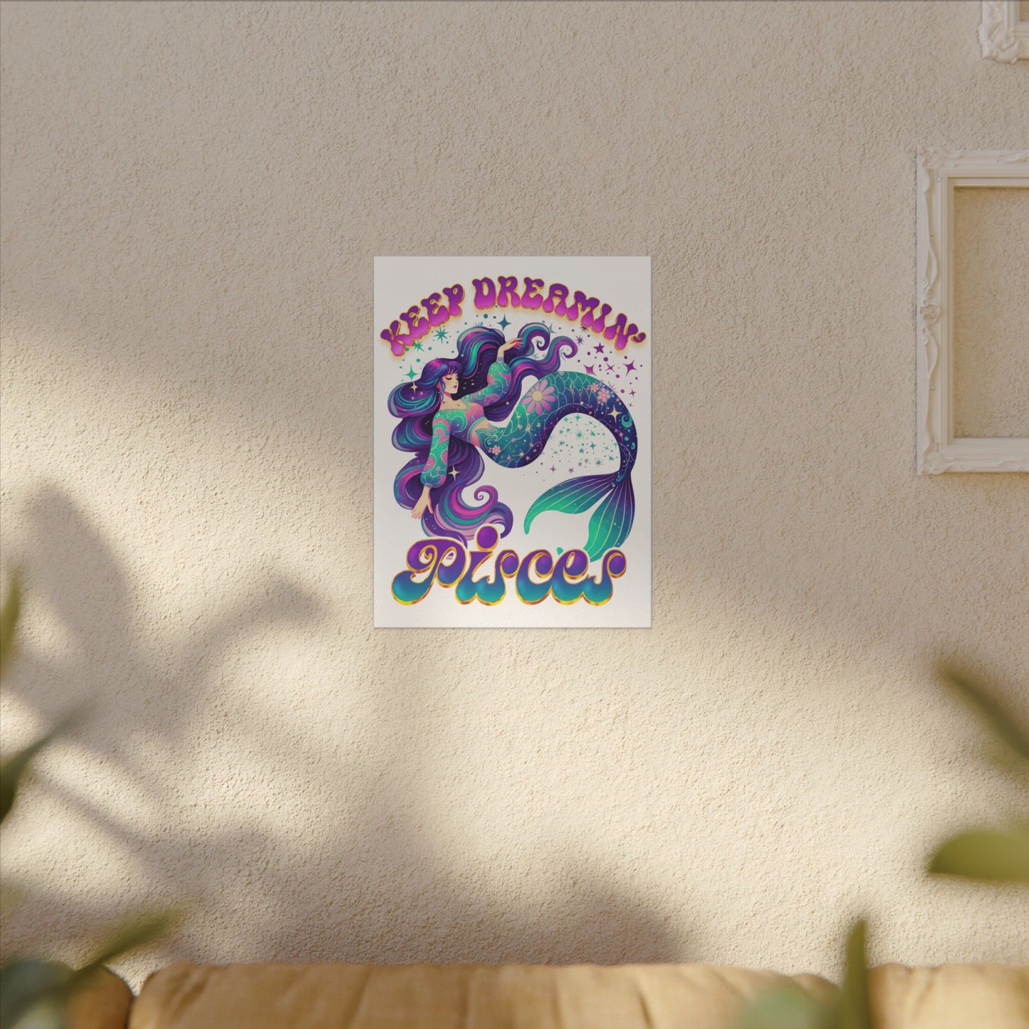 Keep Dreamin’ Pisces Mermaid – Retro Rainbow Zodiac Canvas Wall Art