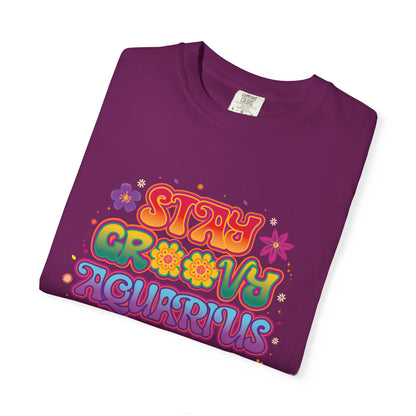 Stay Groovy Aquarius – Retro Flower Power Tee