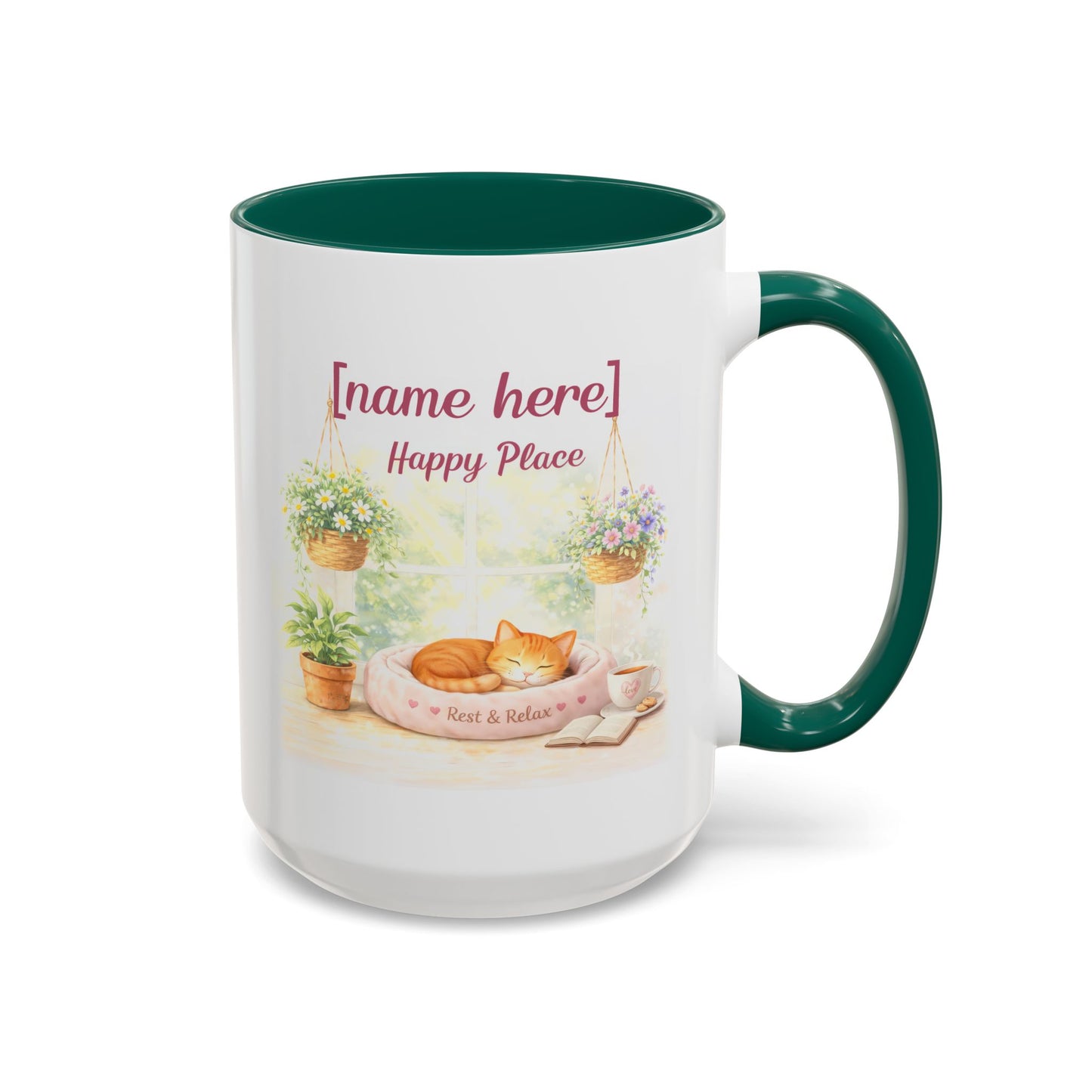 Personalized Name Cat Mug - Custom "Happy Place" Ceramic Mug for Cat Lovers