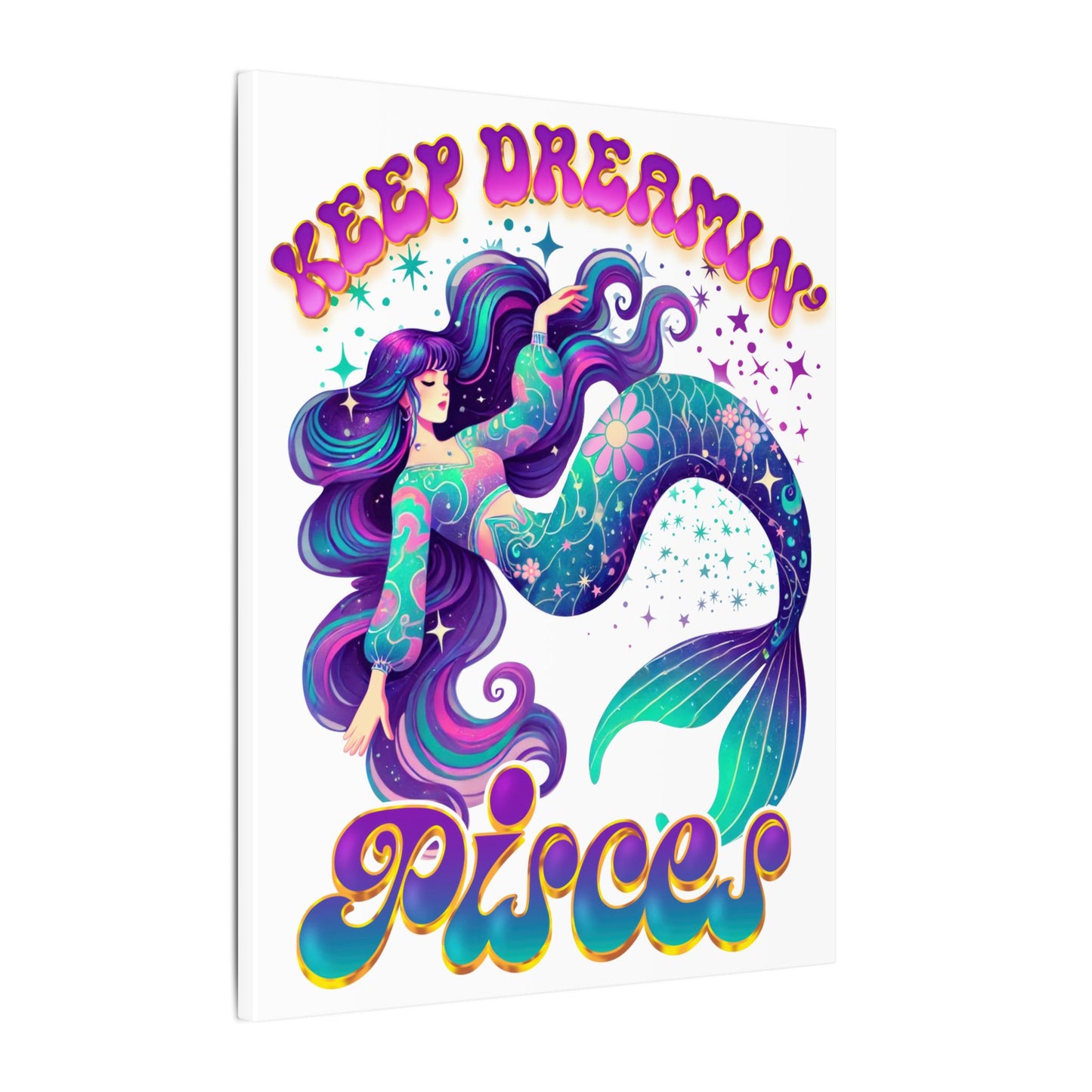 Keep Dreamin’ Pisces Mermaid – Retro Rainbow Zodiac Canvas Wall Art