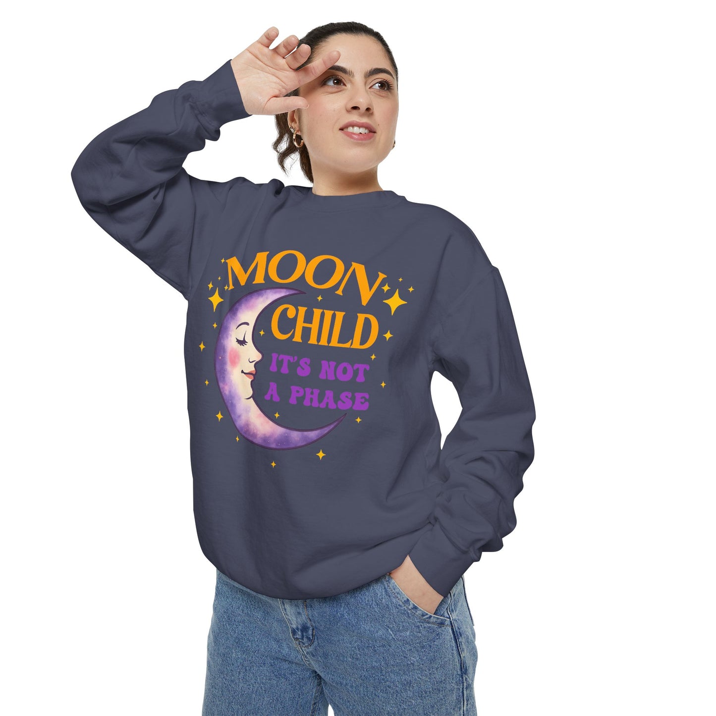 Moon Child It's Not a Phase Unisex Crewneck – Colorful Celestial Comfort Colors Midweight Sweatshirt