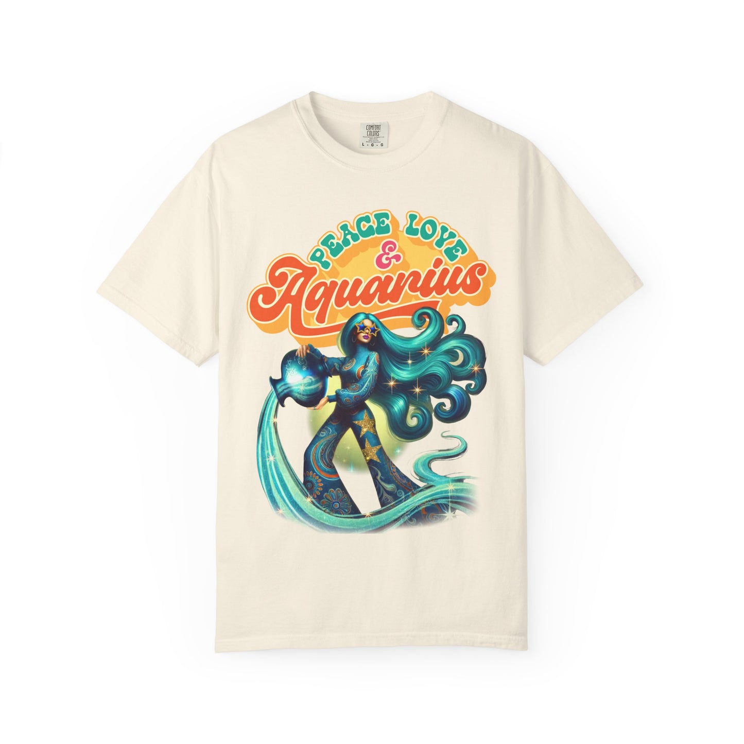 Peace Love & Aquarius – Retro Zodiac Water Bearer Tee