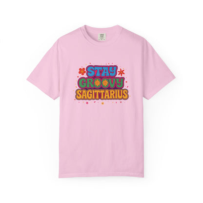 Stay Groovy Sagittarius – Retro Flower Power Zodiac Shirt