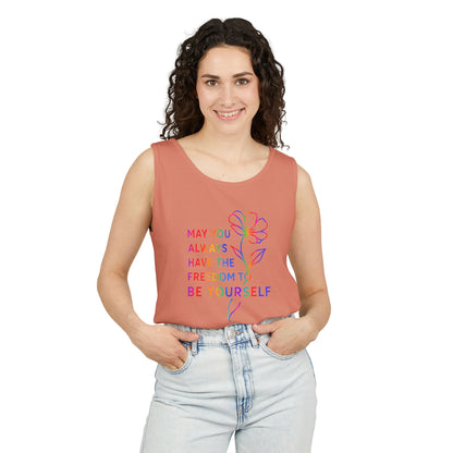 Be Yourself Affirmation Tank Top, May You Always Have the Freedom to Be Yourself Shirt, Self Love Graphic Tank, Inspirational Gift for Her, Rainbow Flower Tank