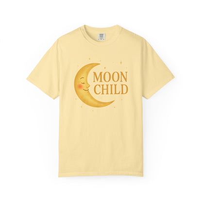 Moon Child Crescent Tee – Vibrant Golden Celestial Comfort Colors 1717 Shirt
