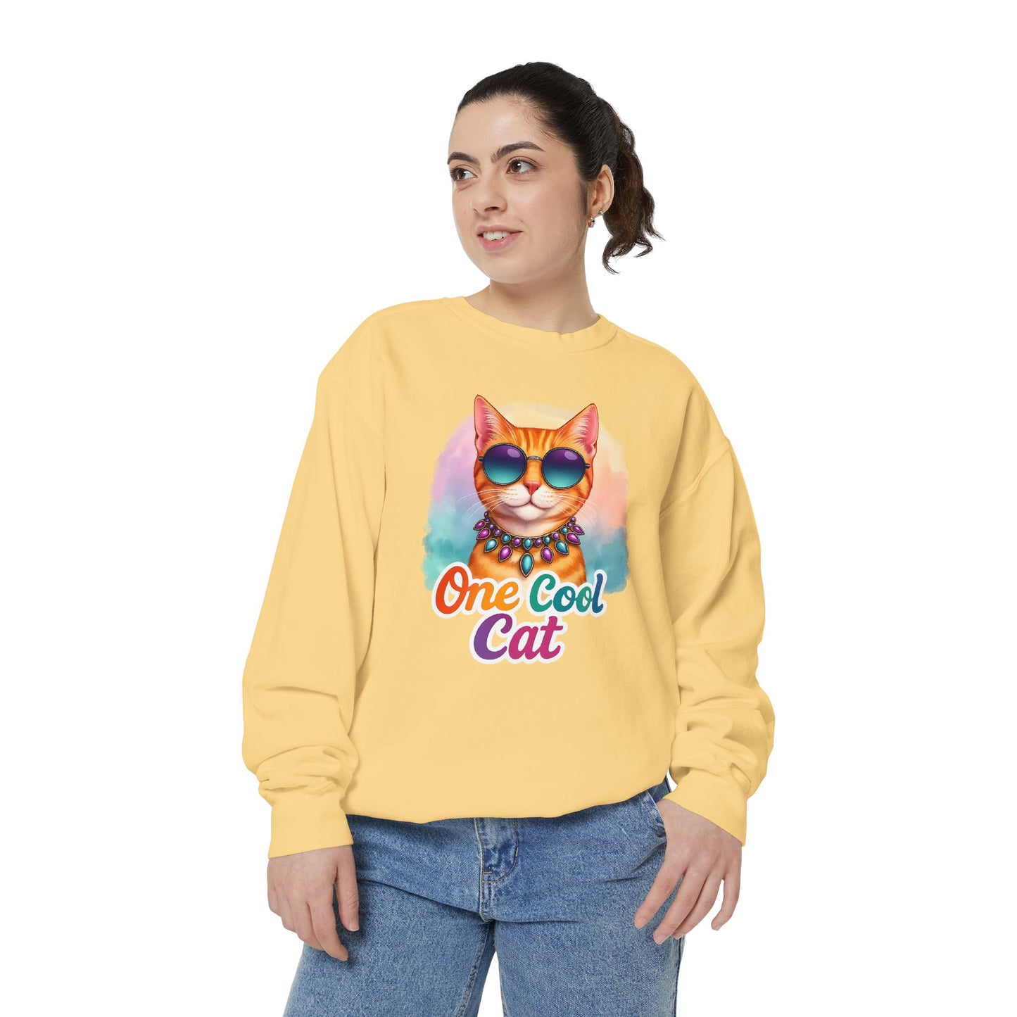 One Cool Cat Unisex Crewneck – Colorful Vibrant Comfort Colors Midweight Sweatshirt