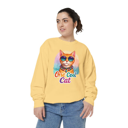 One Cool Cat Unisex Crewneck – Colorful Vibrant Comfort Colors Midweight Sweatshirt