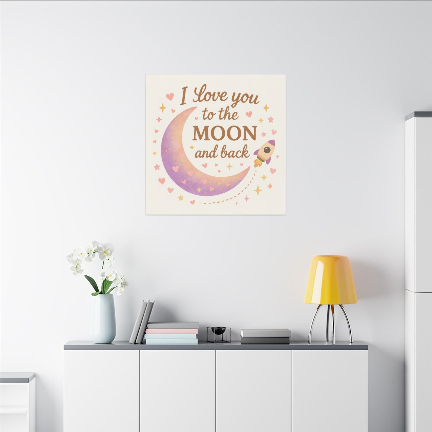 I Love You to the Moon and Back – Adorable Pastel Moon & Rocket Wall Art (Eco-friendly Canvas)