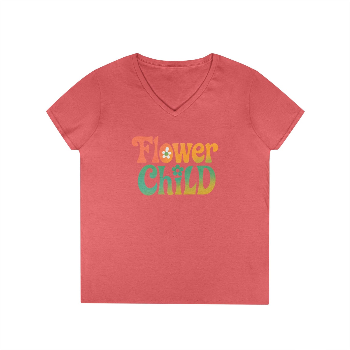 Flower Child Women’s V-Neck Tee – Empowering Retro Floral Colorful Shirt