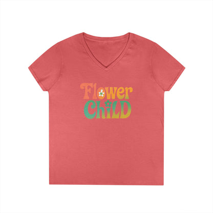 Flower Child Women’s V-Neck Tee – Empowering Retro Floral Colorful Shirt