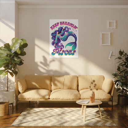 Keep Dreamin’ Pisces Mermaid – Retro Rainbow Zodiac Canvas Wall Art